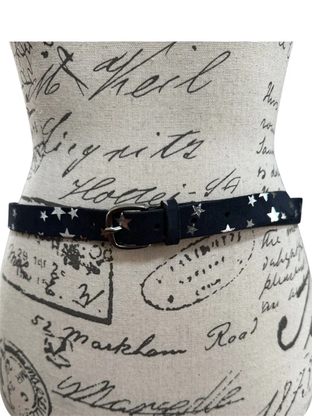 New Hanna Girl Navy Suede Belt with Silver Star Detail, Silver Buckle Kids Large
